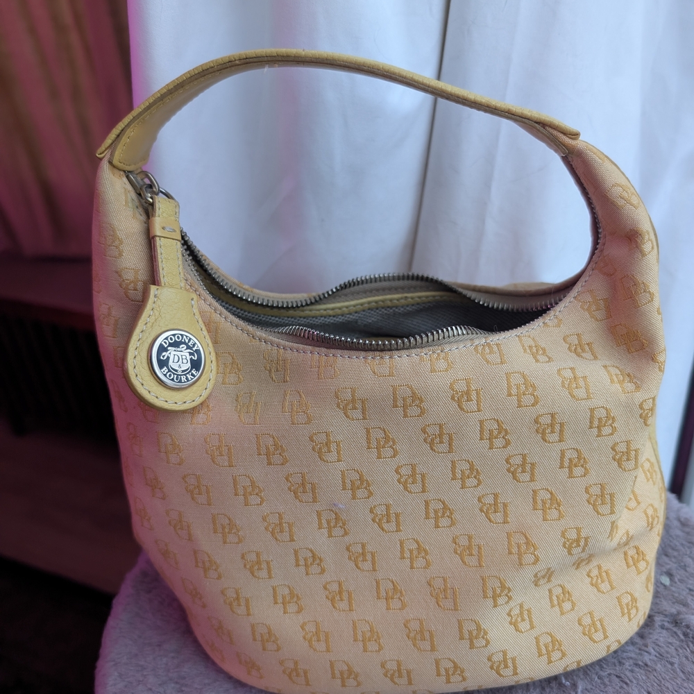 Vintage Dooney & Bourke Signature DB Monogram Hobo Bag - Yellow